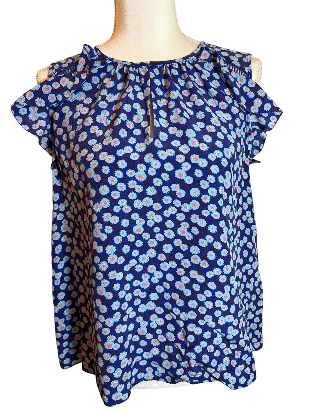 kate spade Navy Blue Floral Cold-Shoulder Blouse
